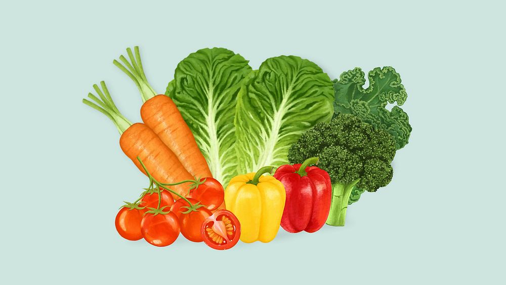 Healthy vegetable desktop wallpaper, blue food background