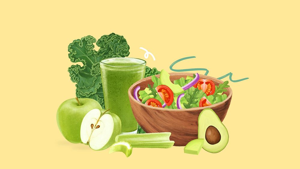 Healthy salad bowl HD wallpaper, food illustration