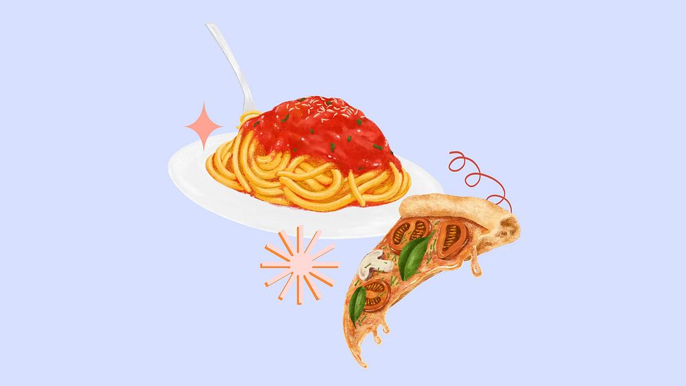 Pizza & spaghetti HD wallpaper, Italian food illustration