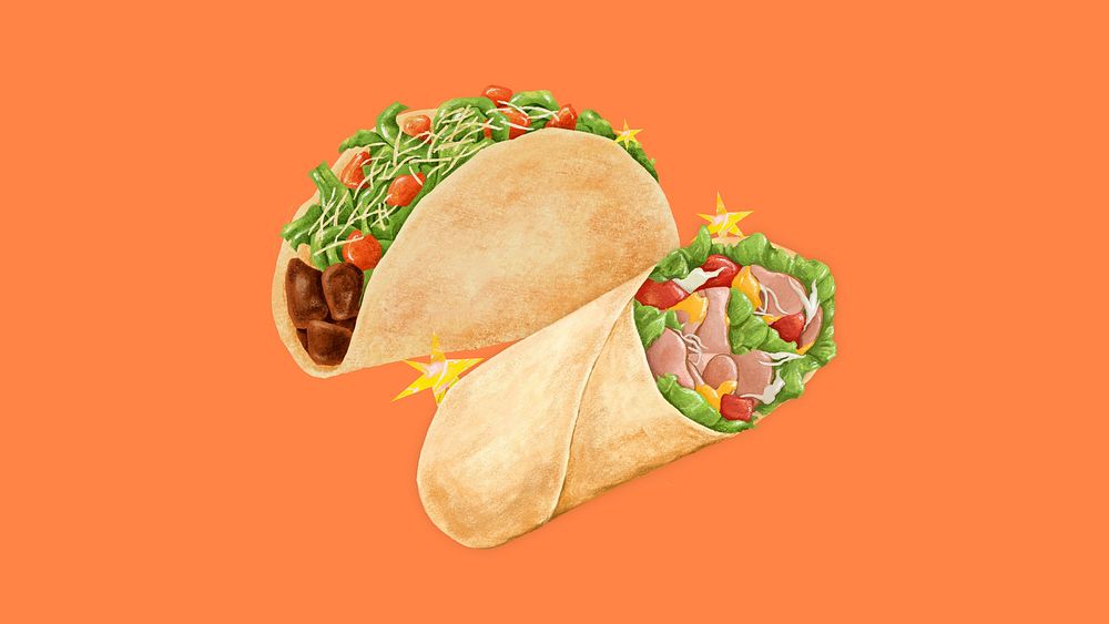 Salad wrap & taco HD wallpaper, Mexican food illustration