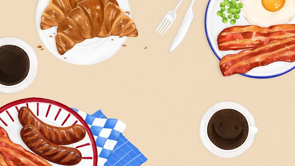 Breakfast food illustration computer wallpaper, beige background