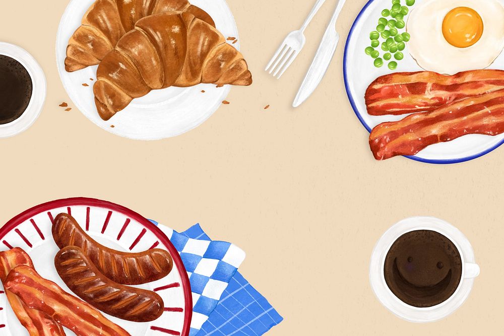 Breakfast food illustration background, beige design