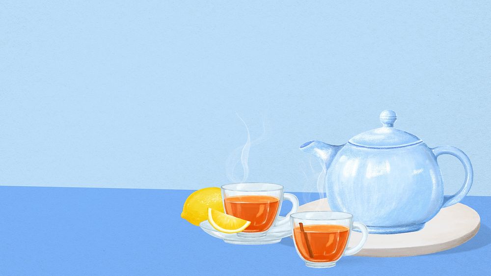 Hot lemon tea desktop wallpaper, drinks illustration
