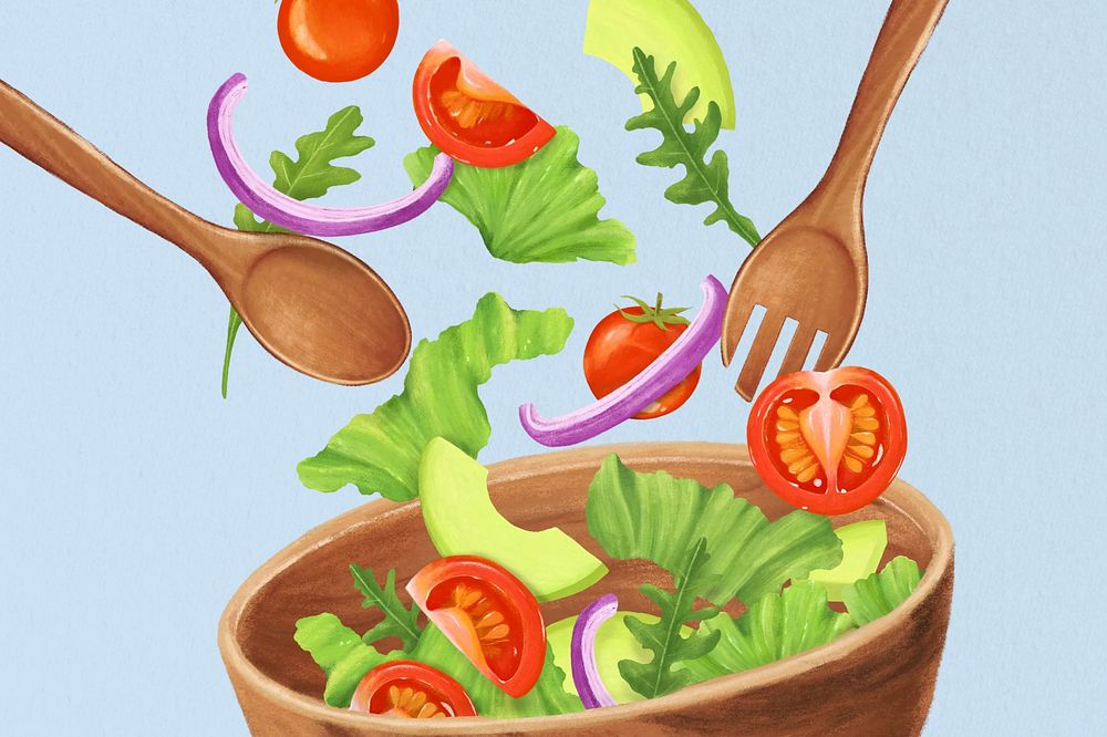 Healthy salad bowl background, food illustration