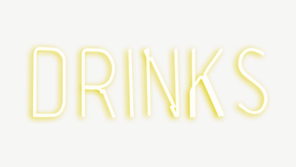 Yellow drinks neon sign collage element psd
