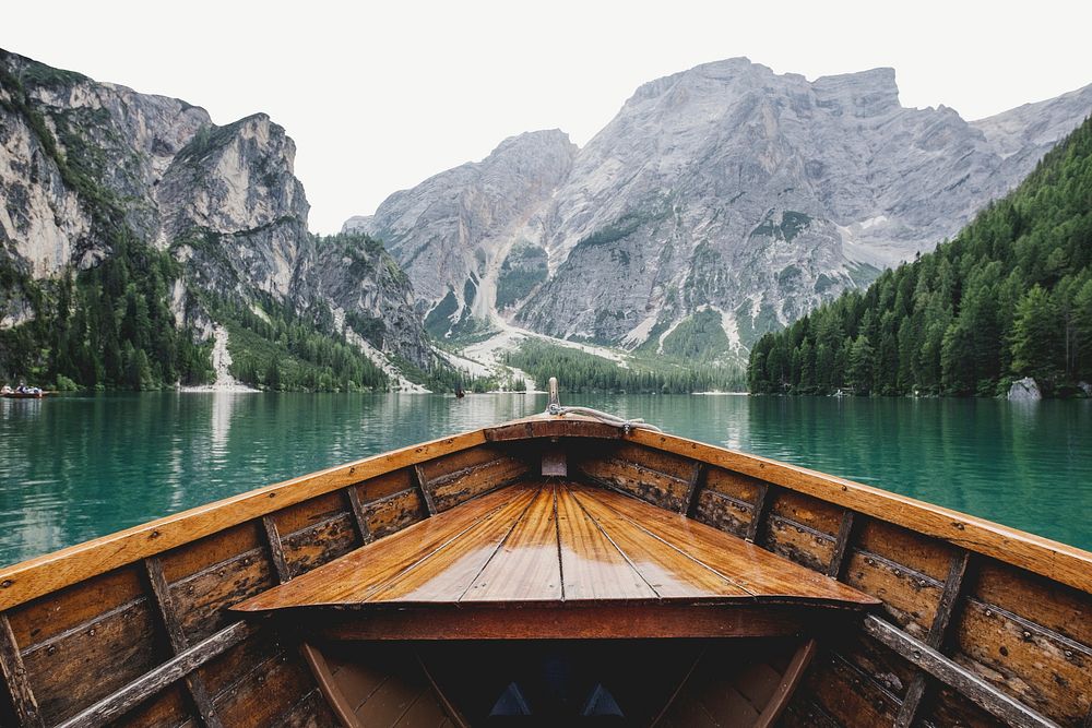 On a boat on Lago di Braies, Italy collage element psd