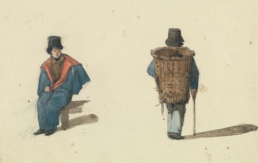 Scenes from Life in Paris: Man Seated and Man Carrying Basket by Ambrose Poynter