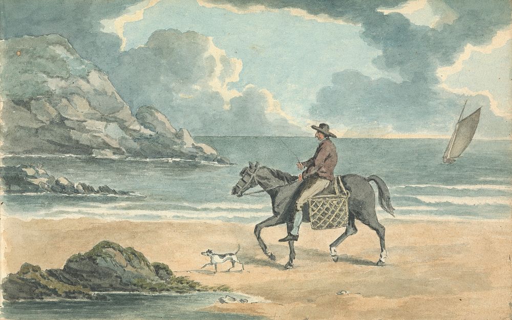 Album of Landscape and Figure Studies: Man Riding a Horse on the Beach by Thomas Bradshaw