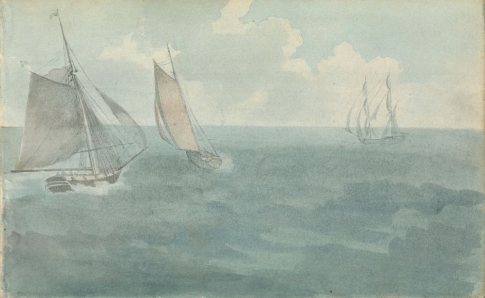 Album of Landscape and Figure Studies: Three Ships at Sea by Thomas Bradshaw