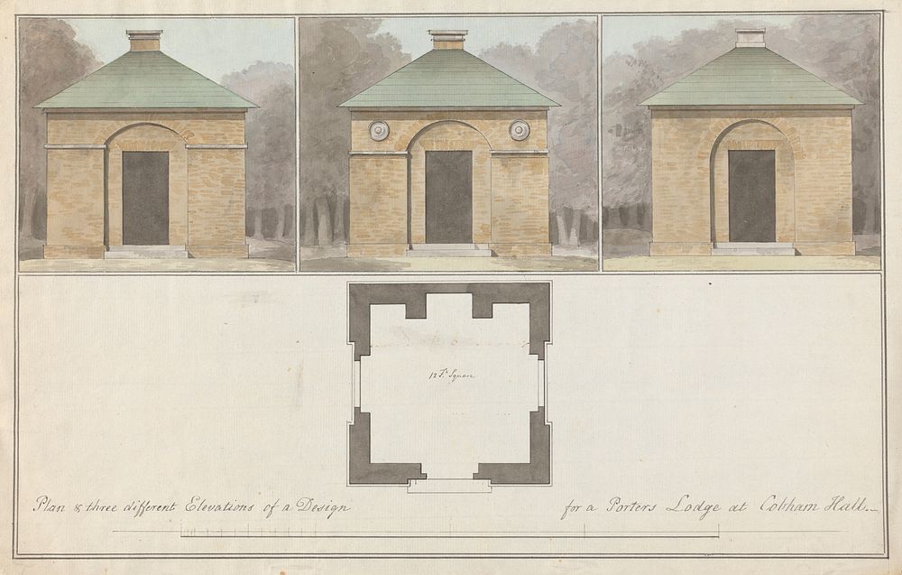 Cobham Hall, Kent: Plan and Elevations of Porter's Lodge by James Wyatt