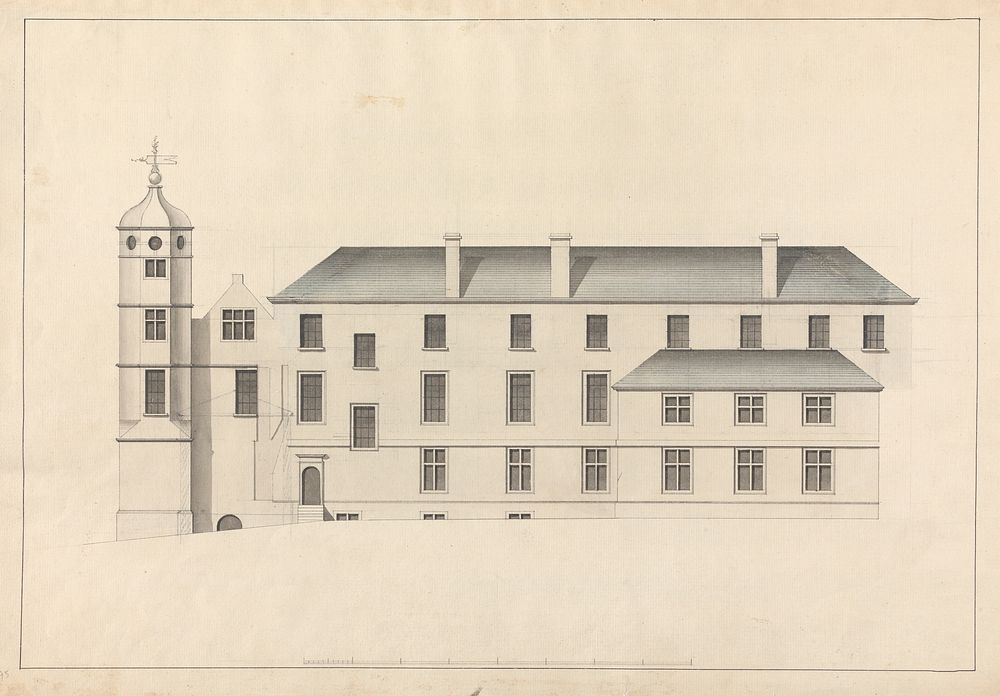 Cobham Hall, Kent: Elevation of Building with Turret at One End by James Wyatt