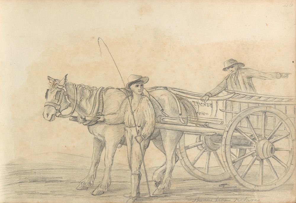 A study from nature (horse-drawn cart with two men)