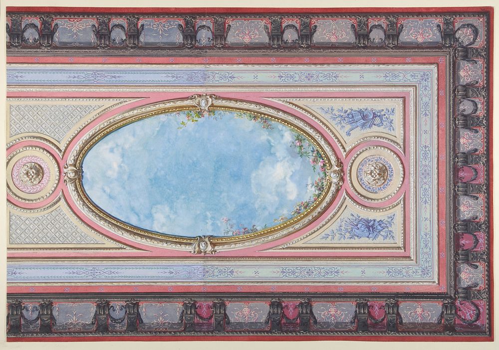 Design for Ceiling: Gallery of Château de Magnitot (recto); Decorative Design (verso) by Jules-Edmond-Charles Lachaise and…