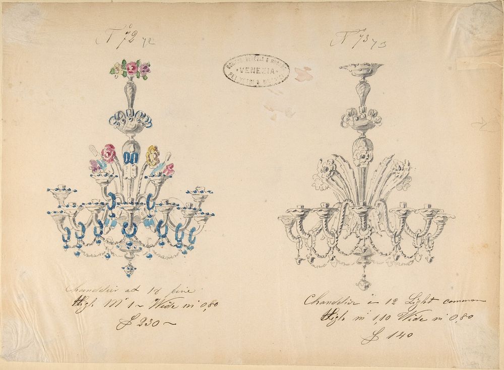 One of Twenty-Three Sheets of Drawings of Glassware (Mirrors, Chandeliers, Goblets, etc.)