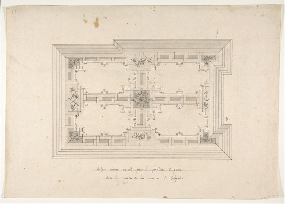 Design for Ceiling in Chinois Style, Empress Eugénie's Hotel by Jules Lachaise and Eugène Pierre Gourdet