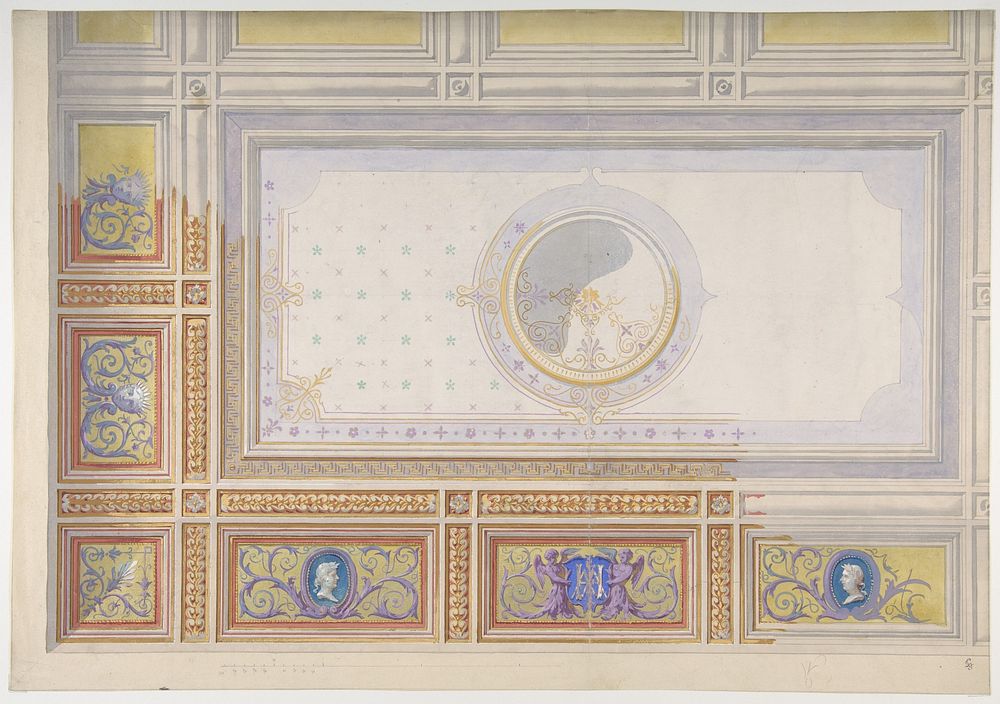 Ceiling Design for Bedroom of Duchesse de Newcastle, Hôtel of Madame Hope by Jules Lachaise and Eugène Pierre Gourdet