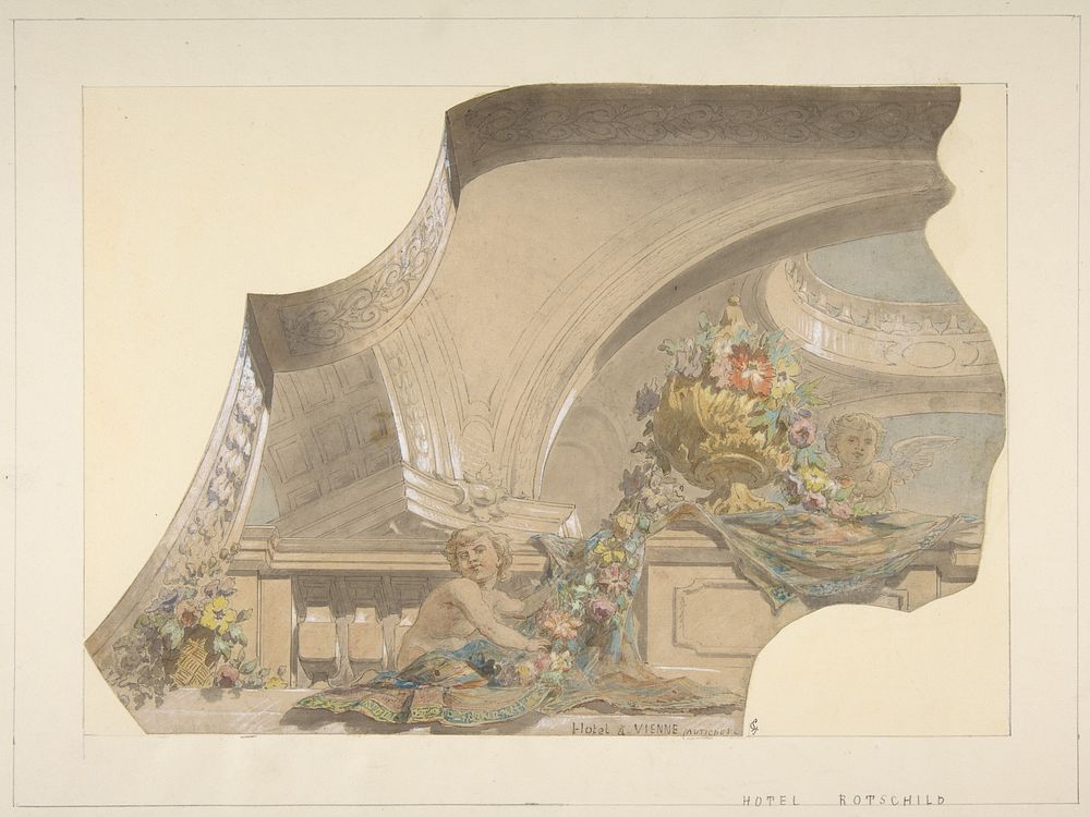 Ceiling and Cove Designs for Stairway, Hôtel Rothschild, Vienna by Jules Lachaise and Eugène Pierre Gourdet