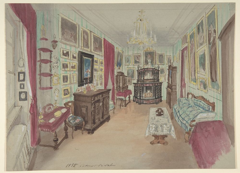 Drawing of an Interior: Cabinet du Salon by Anonymous, French, 19th century