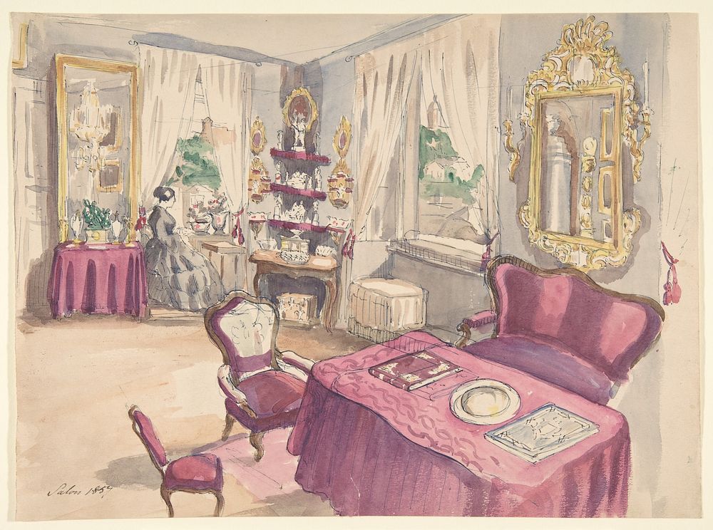 Drawing of an Interior: Salon by Anonymous, French, 19th century