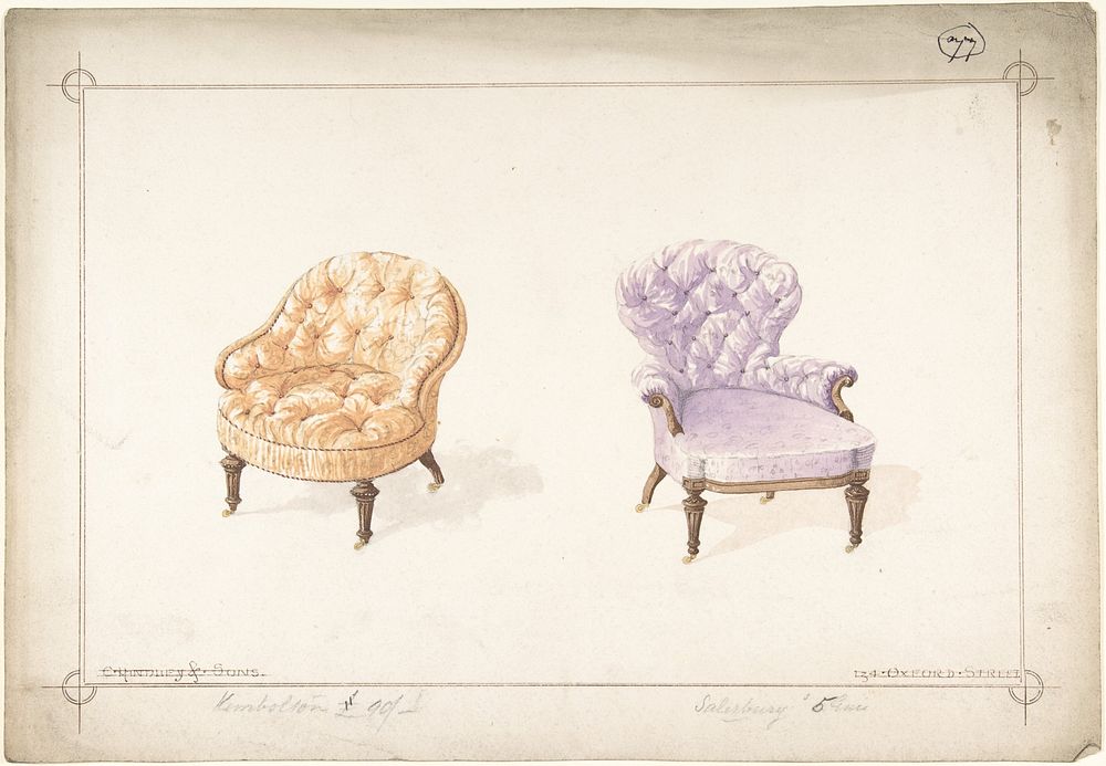 Designs for Two Chairs by Charles Hindley and Sons