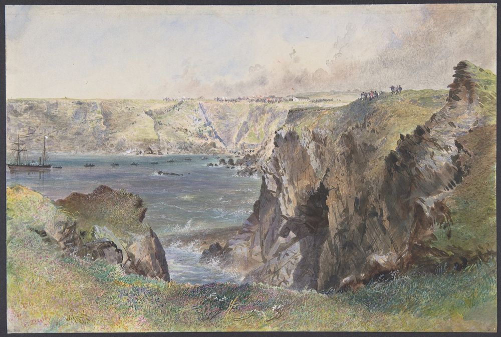 Foilhummerum Bay, Valentia, from Cromwell Fort: The Caroline Laying the Earthwire on July 21st, 1865 by Robert Charles Dudley
