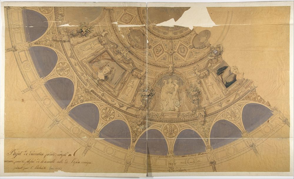 Design for the decoration of the ceiling in the Opéra Comique, Paris by Jules Lachaise and Eugène Pierre Gourdet