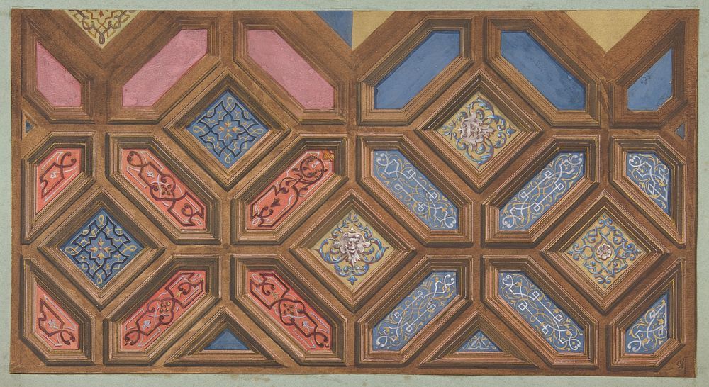 Alternate designs for the decoration of a coffered ceiling by Jules-Edmond-Charles Lachaise and Eugène-Pierre Gourdet