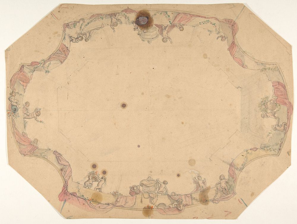 Design for a ceiling painted with putti, garlands, and swags by Jules Edmond Charles Lachaise and Eugène Pierre Gourdet