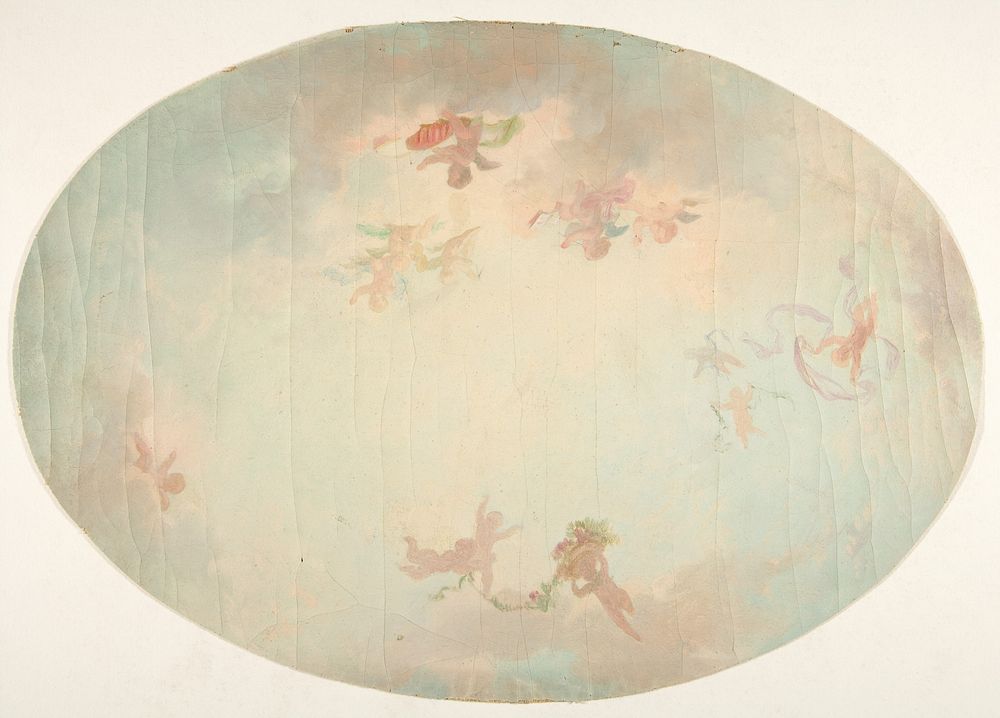 Oval design for a ceiling painted with putti in clouds by Jules-Edmond-Charles Lachaise and Eugène-Pierre Gourdet