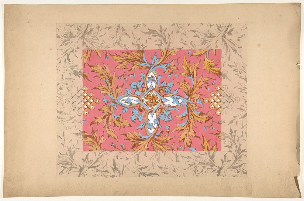 Design for a ceiling with floral design by Jules-Edmond-Charles Lachaise and Eugène-Pierre Gourdet