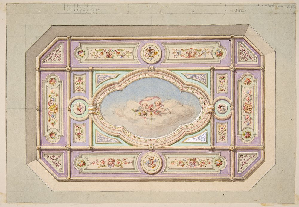 Design for a ceiling with putti by Jules Edmond Charles Lachaise and Eugène Pierre Gourdet