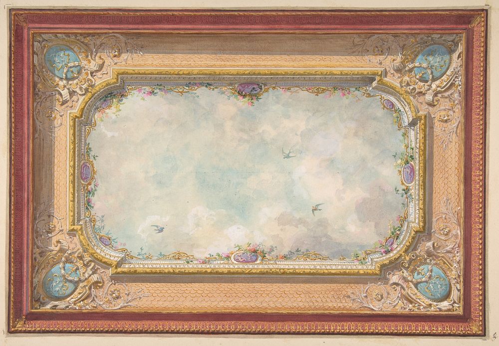Design for a ceiling with trompe l'oeil sky by Jules-Edmond-Charles Lachaise and Eugène-Pierre Gourdet