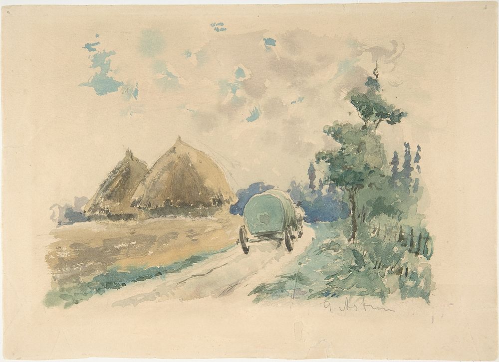 Landscape with Wagon and Haystacks by Zacharie Astruc