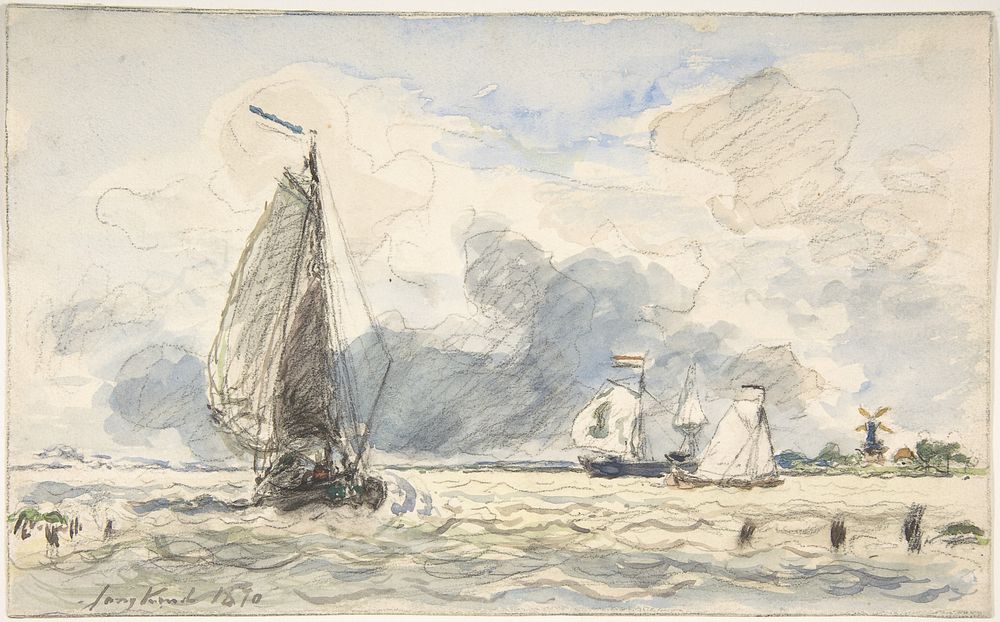 Dutch Fishing Boats, Verso: Sketches of Boats by Johan Barthold Jongkind