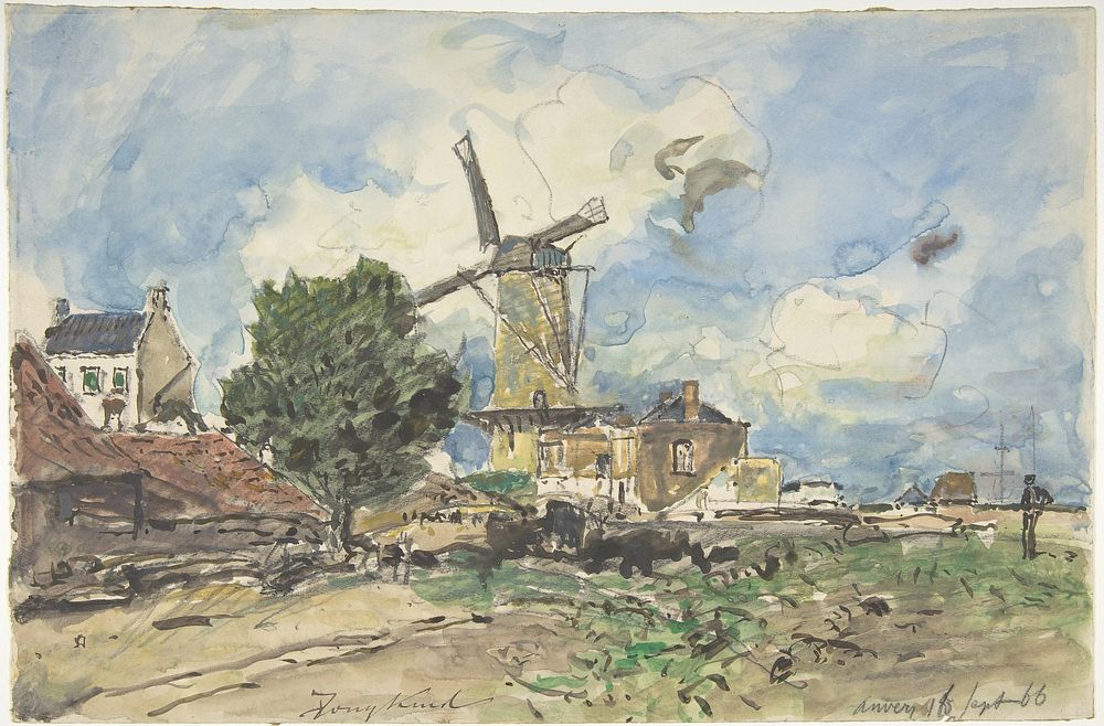 Wind Mill at Antwerp by Johan Barthold Jongkind