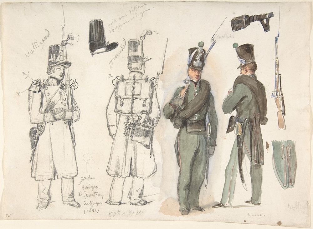 Uniforms of the civil guard in Courtray, Belgium by Auguste Raffet