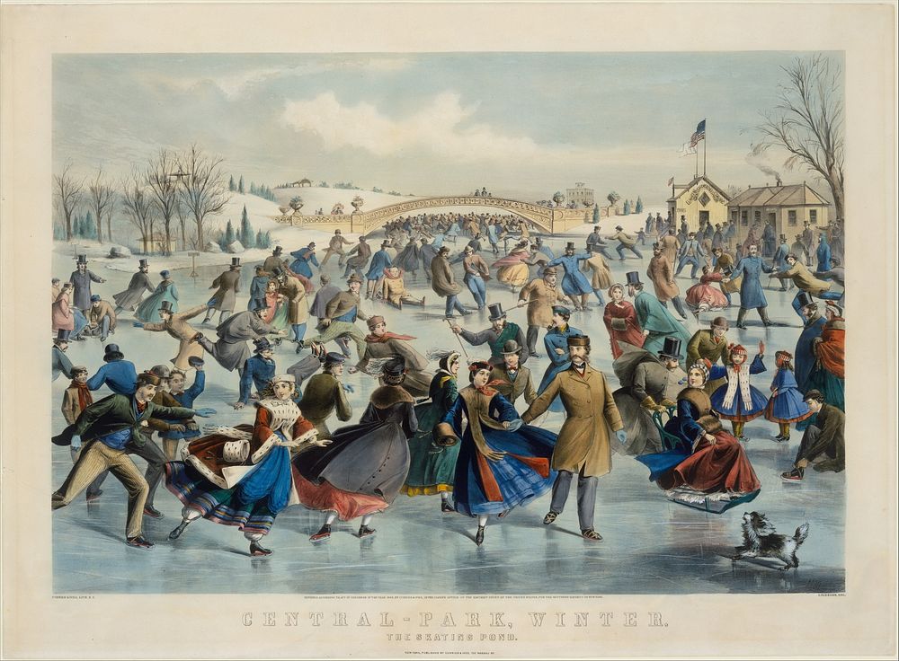 Central Park, Winter – The Skating Pond published and printed by Currier & Ives