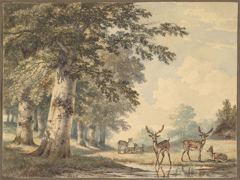 Deer under Beech Trees in Winter by Hendrik Gerrit ten Cate