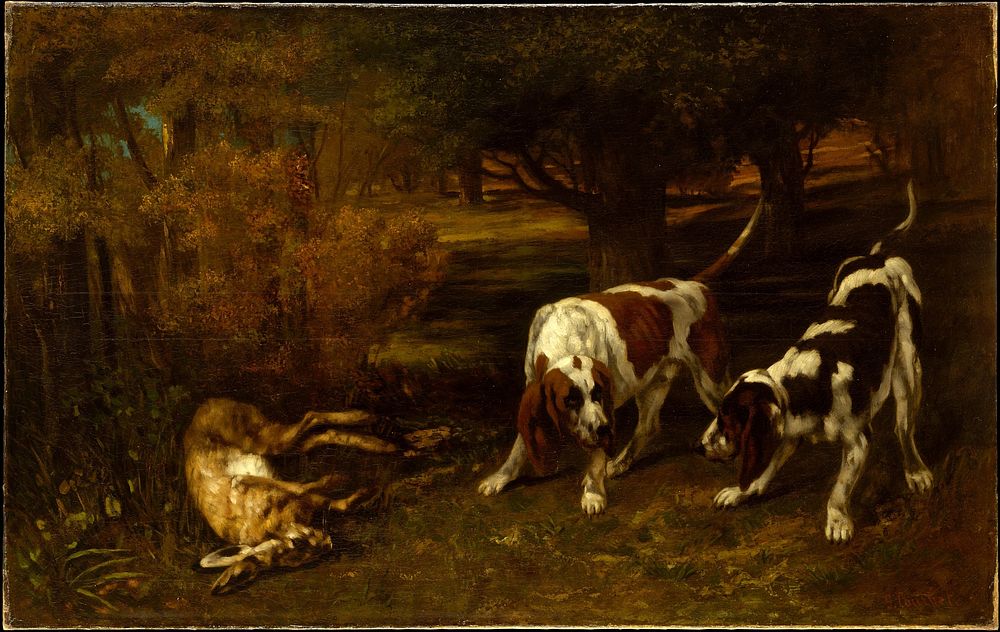 Hunting Dogs with Dead Hare by Gustave Courbet
