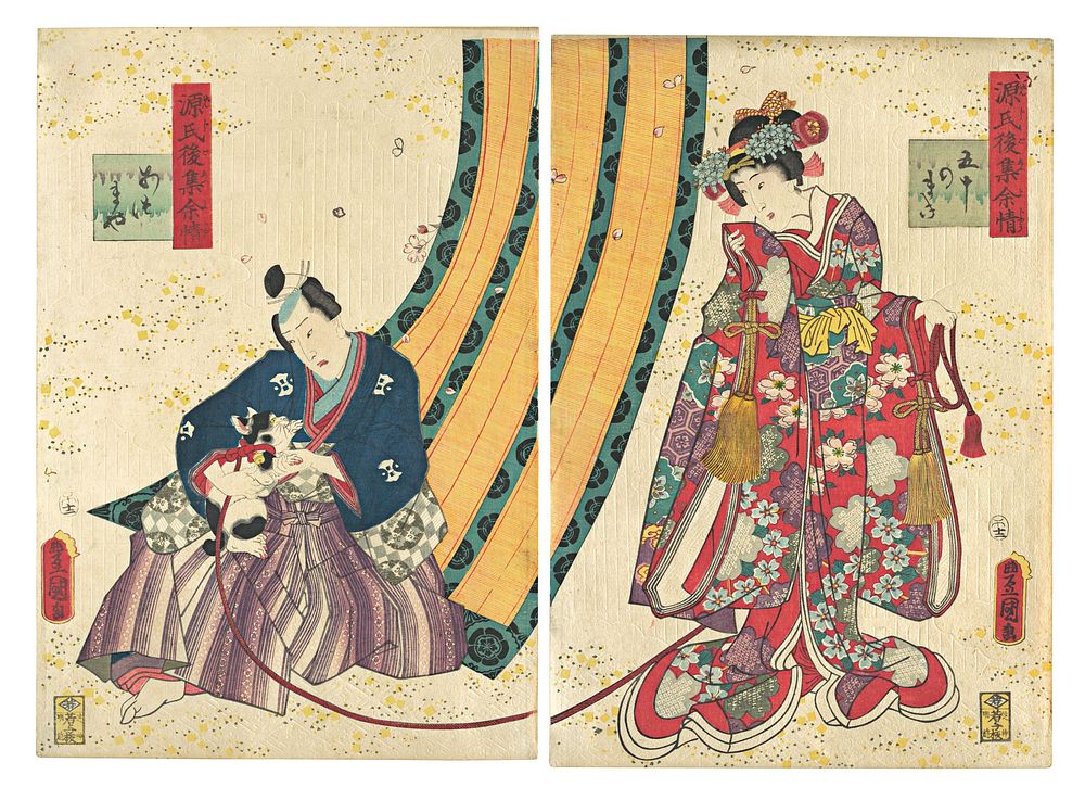 Parody of the Third Princess and Kashiwagi: “Chapter 50: A Hut in the Eastern Provinces” by Utagawa Kunisada