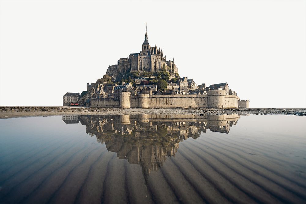 Le Mont-Saint-Michel in Normandy, France collage element psd