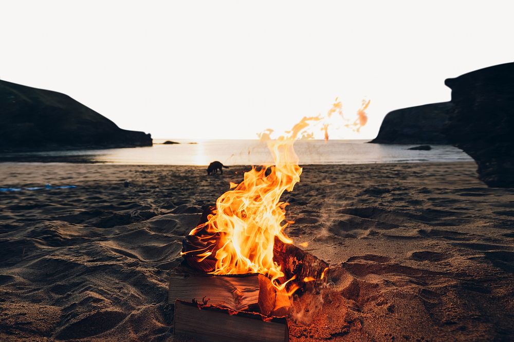 Bonfire by beach border background