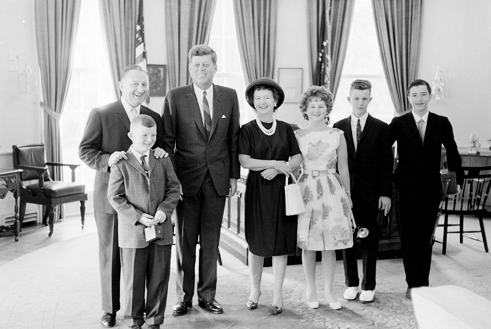 President John F. Kennedy with Unidentified Visitors. Original public domain image from Flickr