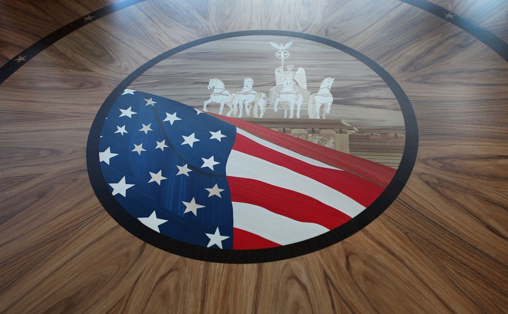 Wooden floor with US flag