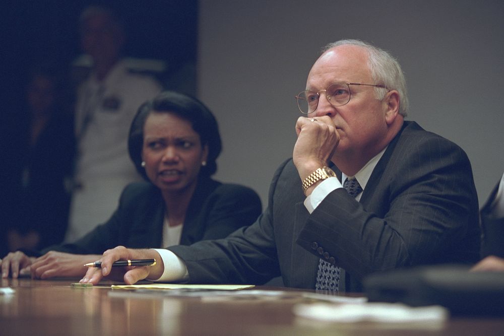 Vice President Cheney with National Security Advisor Condoleezza Rice in the President's Emergency Operations Center (PEOC).…