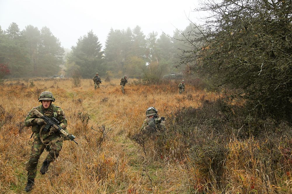 Dutch Soldiers of 112th Armored Engineering Company, 45th Mechanized Infantry Battalion, 43rd Mechanized Brigade advance on…