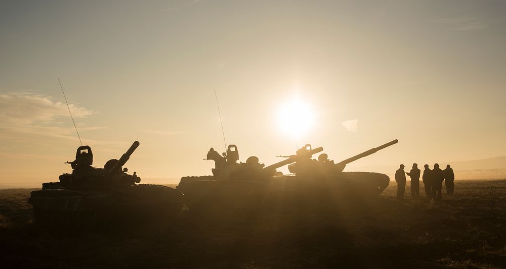 Bulgarian Soldiers conduct maneuver training with T-72 Main Battle Tanks during Platinum Lion 16-2 at Novo Selo Training…