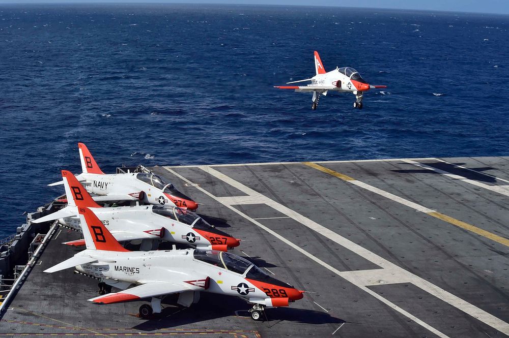 ATLANTIC OCEAN (Feb. 4, 2016) &ndash; A T-45C Goshawk assigned to Carrier Training Wing (CTW) 2 lands on the flight deck of…