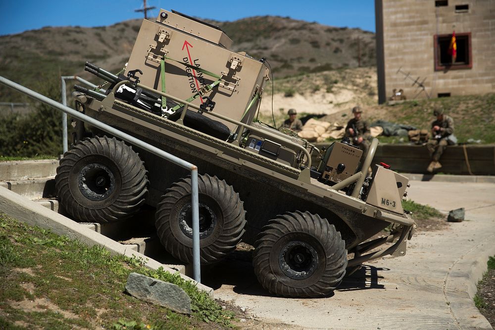 A Multi-Utility Tactical Transport (MUTT) demonstrates its capabilities in a simulated terrain setting during the Advanced…