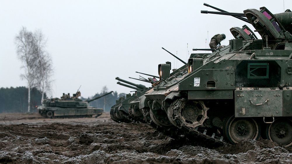 Bradley Fighting Vehicles assigned to Company C, 2nd Battalion, 70th Armored Regiment, 2nd Armored Brigade Combat Team, 1st…